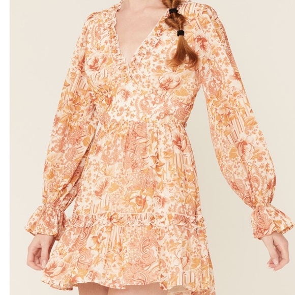 Flying Tomato Dresses & Skirts - FLYING TOMATO WOMEN'S FLORAL PRINT LONG SLEEVE MINI DRESS L